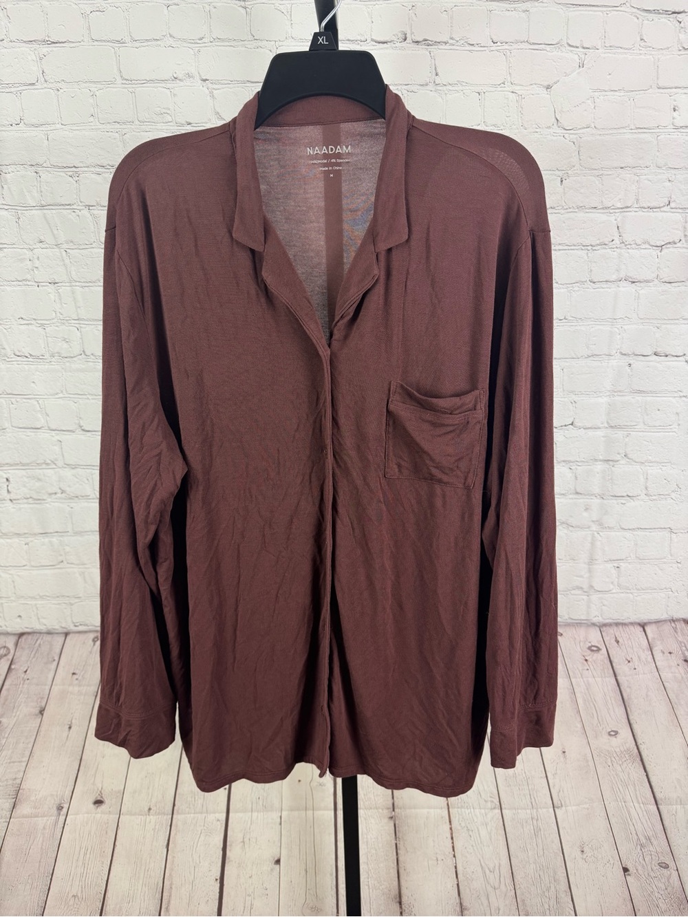 NAADAM Breathable Button Up Sleep Shirt Bordeaux Wine Brown Soft Modal Medium